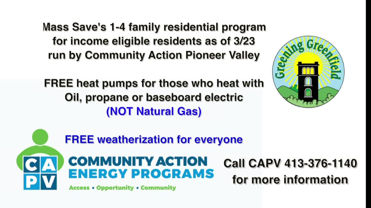 Thumbnail image for Greening Greenfield presents Free Heat Pumps and Weatherization